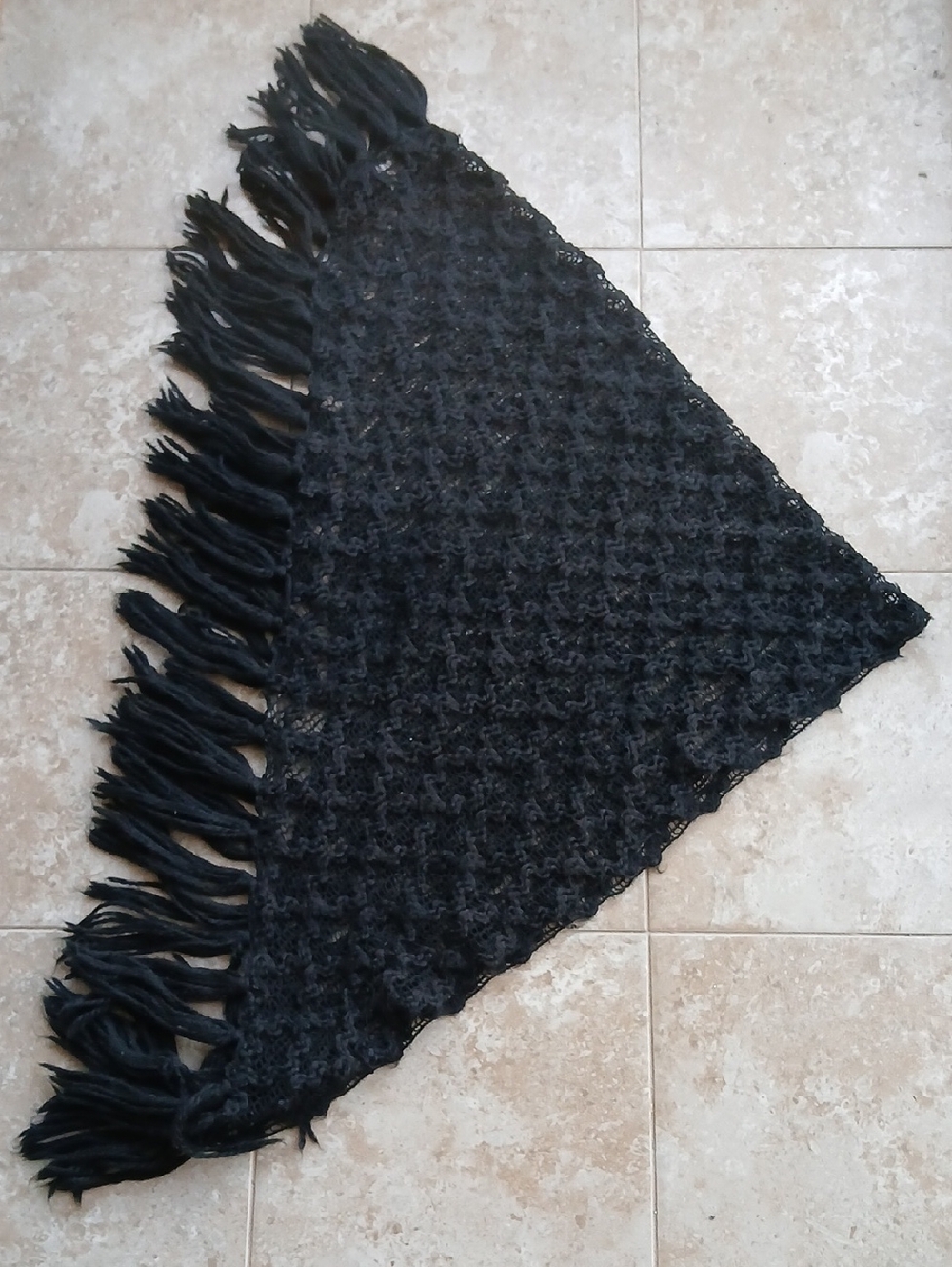 Vintage Black Tassel Fringe Woven Knit Wrap Scarf